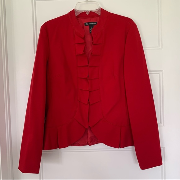 INC International Concepts - Red Ruffle Peplum Blazer - Size L - Picture 1 of 12